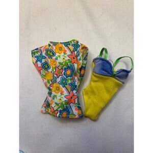 Vintage Barbie Outfit Lot – Floral Cover Up 
& Color-Block Swimsuit